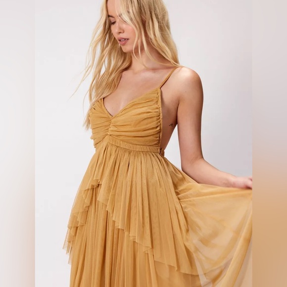 NEW Nasty Gal Tulle Strappy Maxi Dress in Sand - Picture 2 of 8